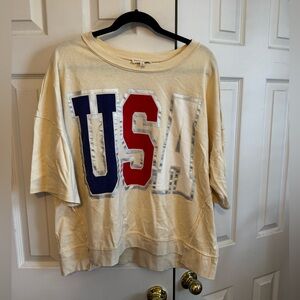 Peach Love California USA Graphic Top - Red, Blue, Cream